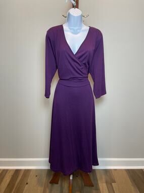 Pinup Fashion Faux Wrap V Neck Midi Dress 18W Deep Purple NWT